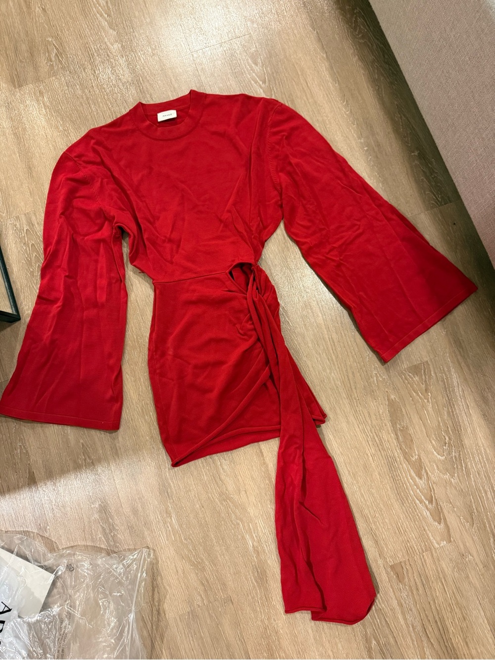 Arakii Drape Longsleeve Dress Red